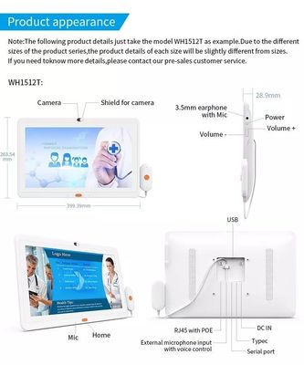 Νοσοκομείο 15.6inch Υγεία Tablet Android Όλα σε ένα Ιατρική Βιομηχανία Grade Ταμπλέτες με Καλέστε χειριστή κάμερα