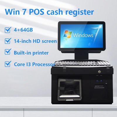 14 ιντσών Διπλή οθόνη αφής Win7 Pos ταμειακό μηχάνημα i3 Cpu 4+64GB Desktop POS τερματικό με εκτυπωτή, πληκτρολόγιο, σαρωτή