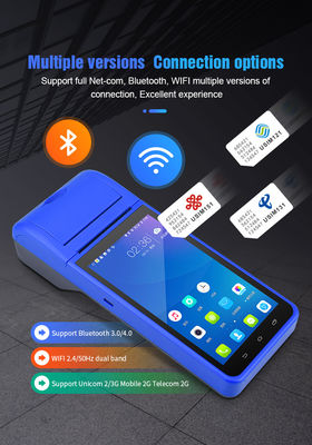 5.5" χειροκίνητα συστήματα Android POS Μηχανή ταμειακού μητρώου Εικονική οθόνη Mobile POS Terminal WiFi USB NFC Πληρωμή για λιανική μπλε