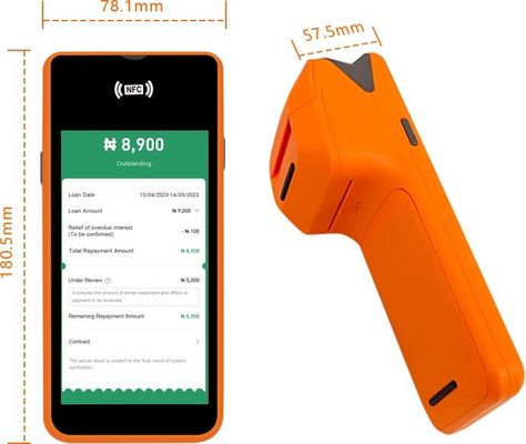 Android 11 5,45 ιντσών Εγγυητό τερματικό POS με θερμικό εκτυπωτή 58mm NFC WiFi USB συνδεσιμότητα και 32GB / 64GB μνήμη Καλύτερη