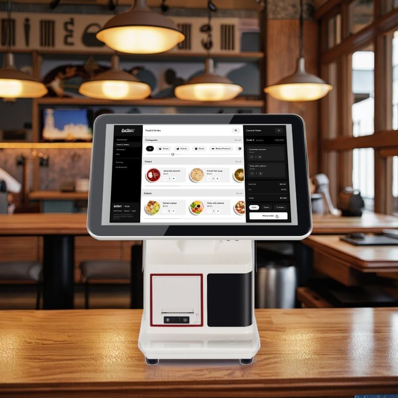 Σύστημα ταχείας τροφής POS 15.6 "All in One Touch Screen Κεφαλαία Κουζίνα Σύστημα οθόνης Παραγγελίας Εκτυπωτής NFC QR Τερματικό πληρωμής