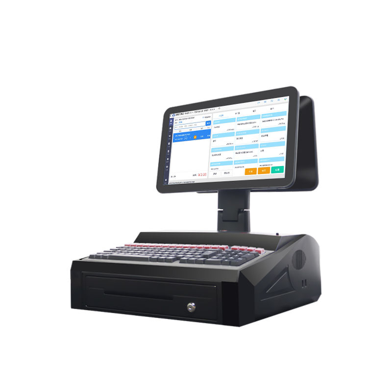 OEM ODM 15.6 ιντσών Διπλή οθόνη Win7 Pos Ταμείο N2840 Cpu 2 + 32GB Τερματικό POS επιφάνειας εργασίας με εκτυπωτή 58mm, πληκτρολόγιο